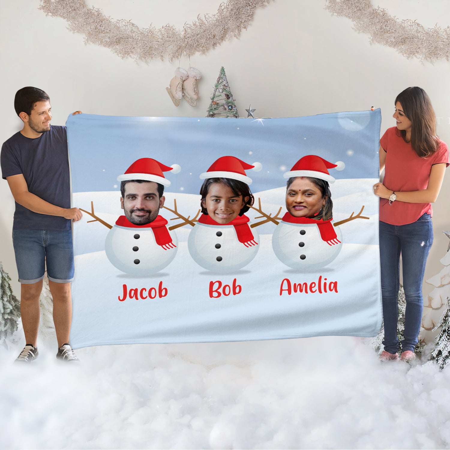 Snowman Family Cozy Fleece Blanket – 50 x 60