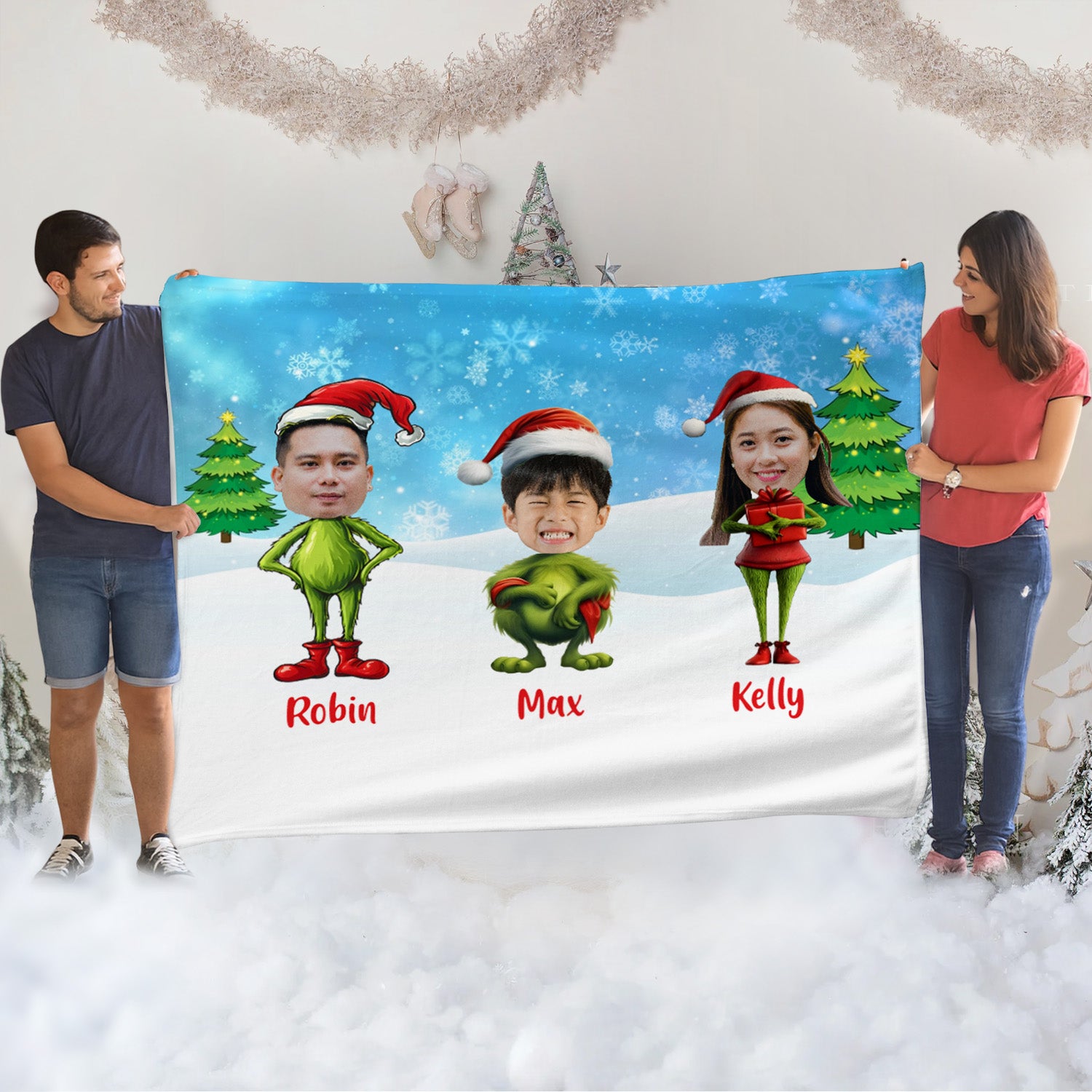 Grinch V1 Family Photo Cozy Fleece Blanket – 60 x 80