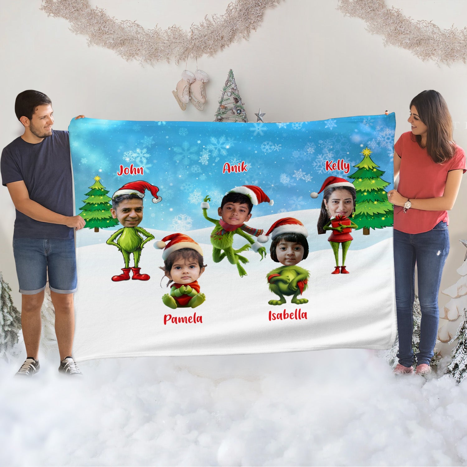 Grinch V1 Family Photo Cozy Fleece Blanket – 60 x 80