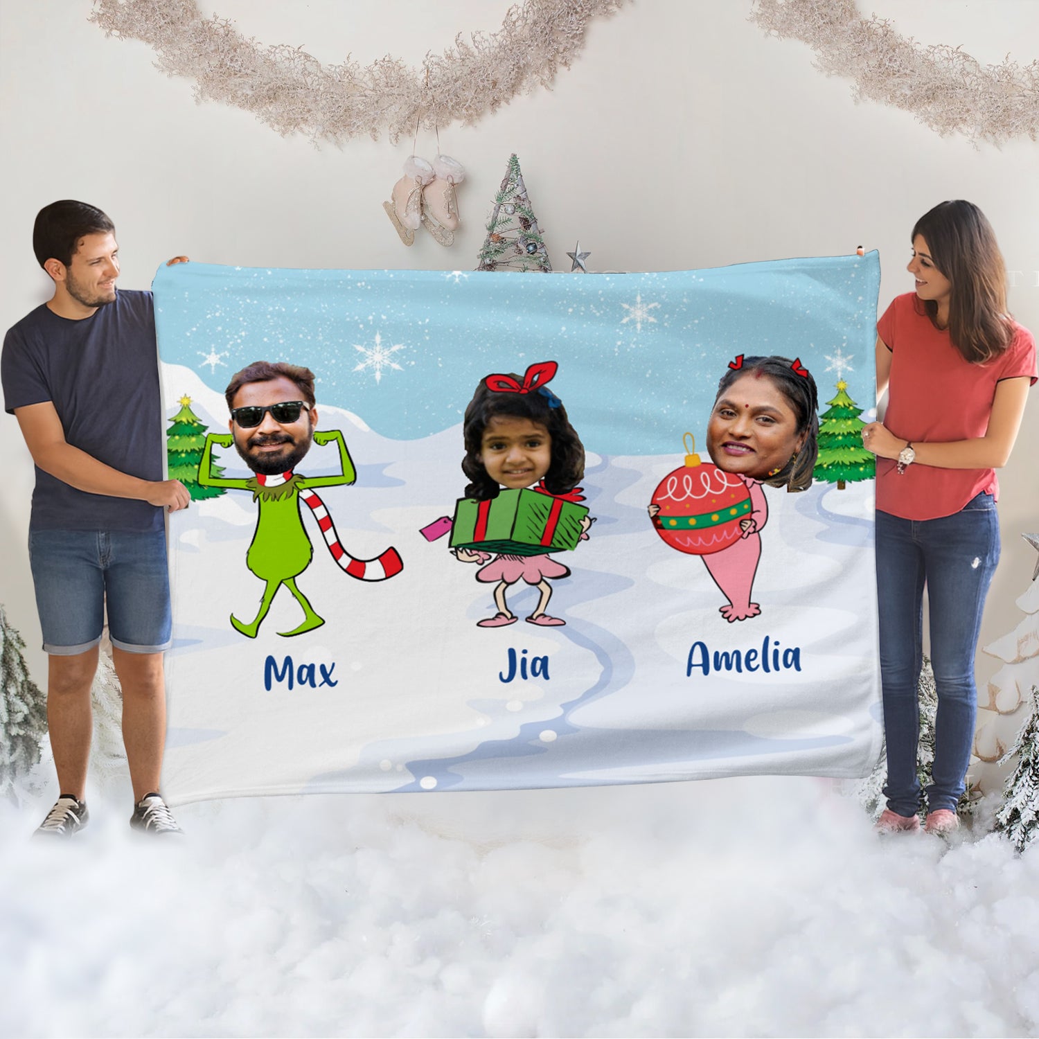 Grinch Family V2 Cozy Fleece Blanket – 60 x 80