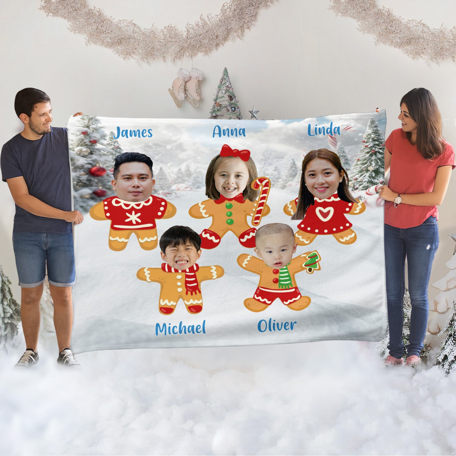 Gingerbread Family Cozy Fleece Blanket – 60 x 80
